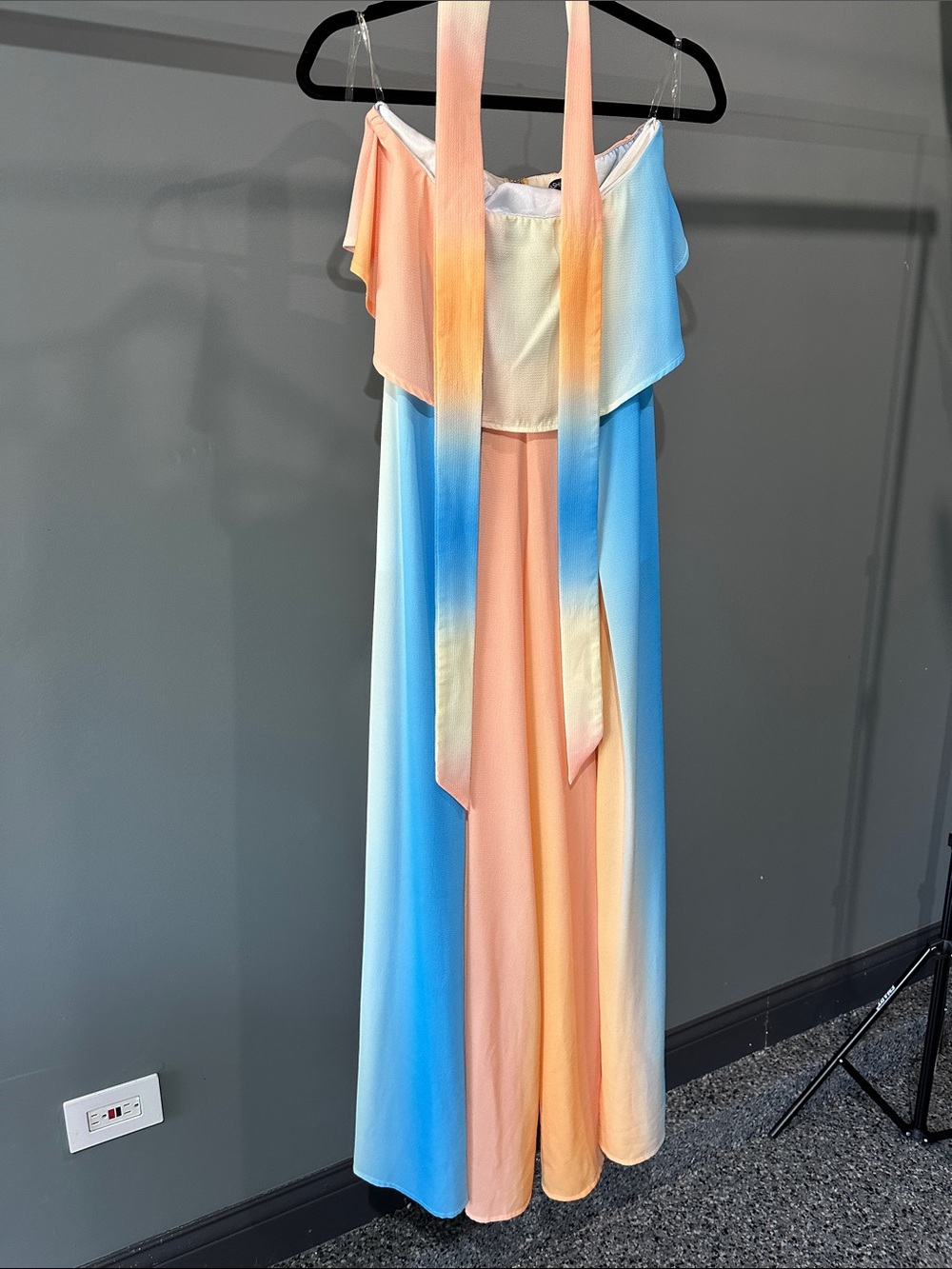 Fashion Nova Ombre Peach Blue Yellow Strapless Jumpsuit Romper